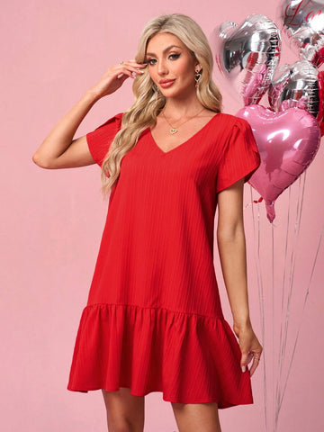 Women's Red Short Casual Dress, Vacation Style