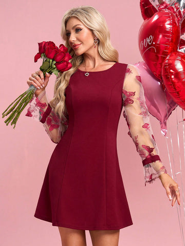 Women's Romantic Elegant Butterfly Mesh Sleeve Dress