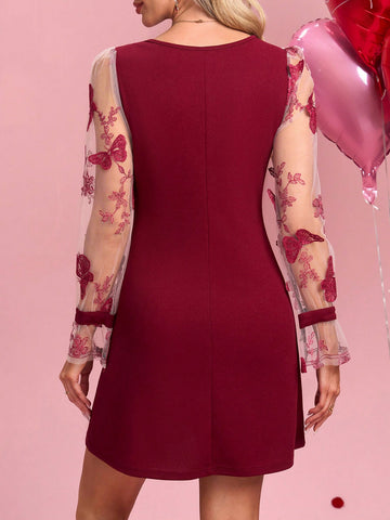 Women's Romantic Elegant Butterfly Mesh Sleeve Dress