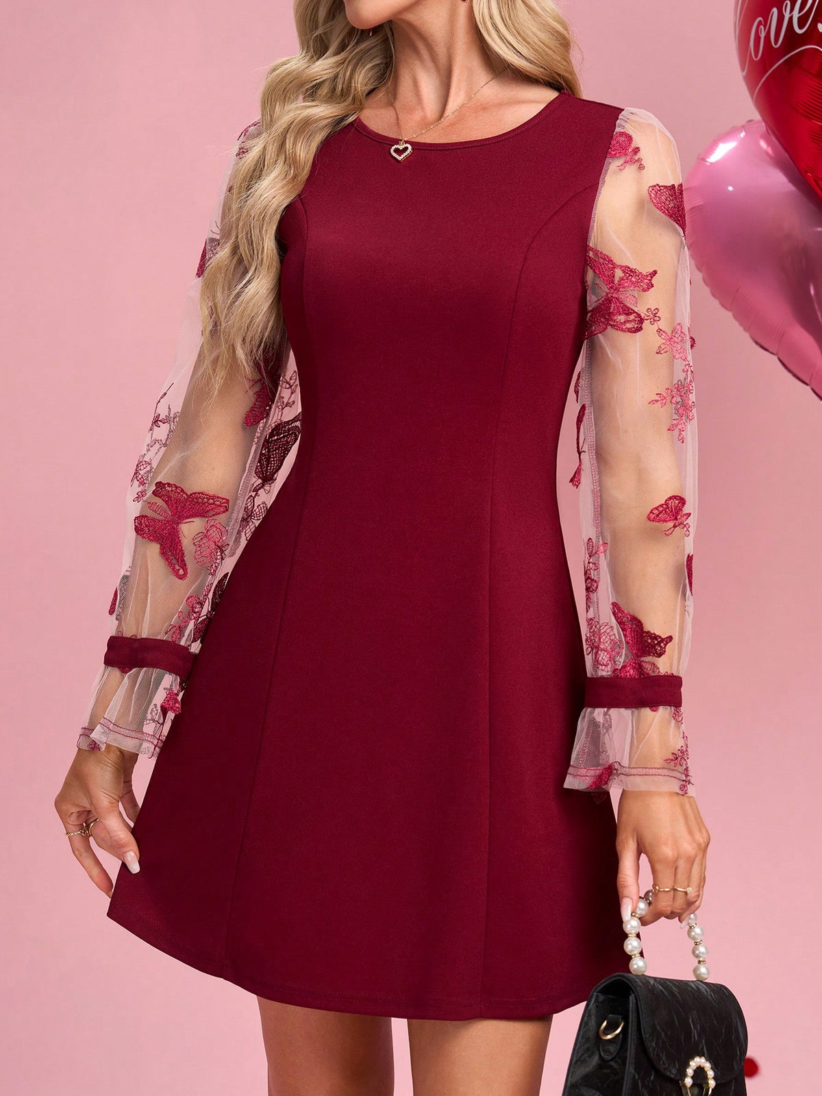 Women's Romantic Elegant Butterfly Mesh Sleeve Dress