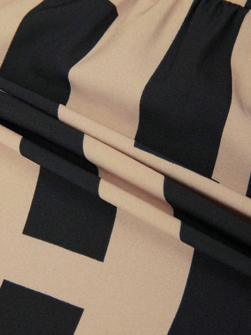 Women's Round Neck Long Sleeve Pleated All-Over Print Mini Casual Dress