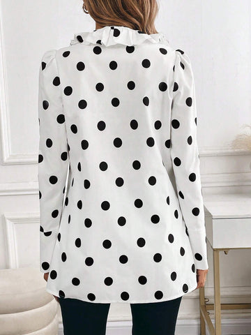 Clasi Women's Ruffle Collar Business Casual Cardigan Shirt, Autumn