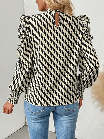 Clasi Women's Rule Print Long Sleeve Ruched Shirt