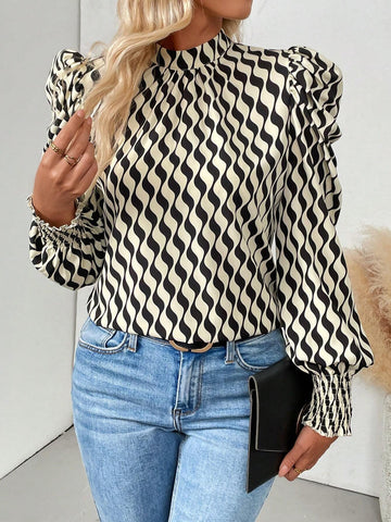 Clasi Women's Rule Print Long Sleeve Ruched Shirt