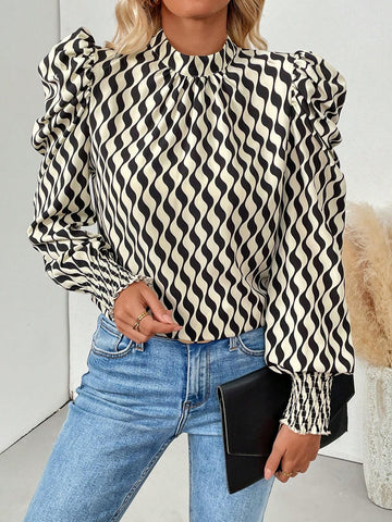 Clasi Women's Rule Print Long Sleeve Ruched Shirt