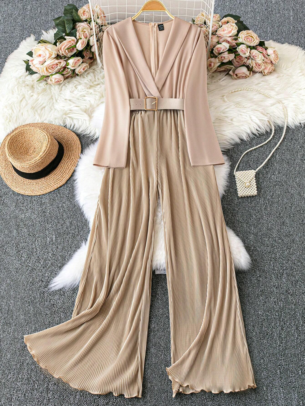 Women's Satin Blouse And Draped Jumpsuit Set
