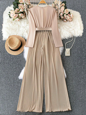 Women's Satin Blouse And Draped Jumpsuit Set