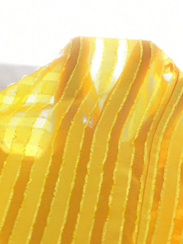 Clasi Women's See-Through Mesh Ruffle Sleeve Cutout V-Neck Blouse