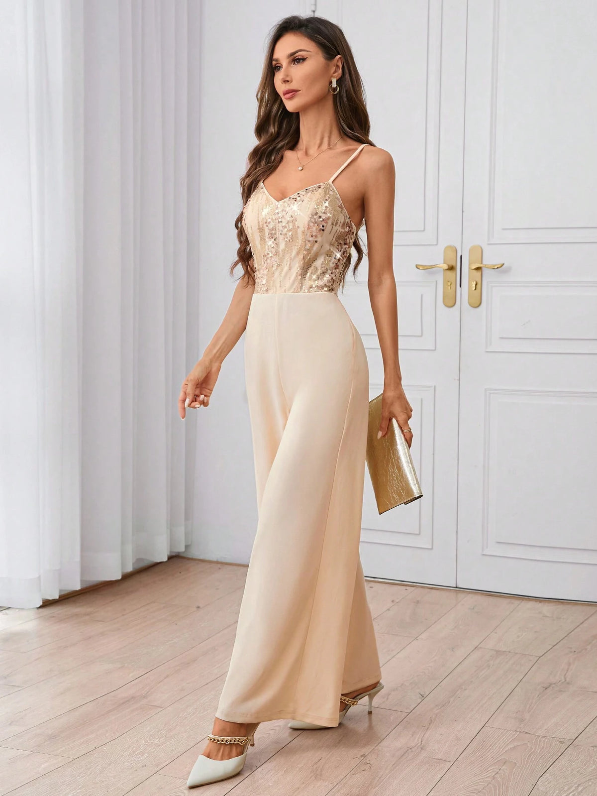 Women's Sequin Patchwork Wide Leg Elegant Jumpsuit