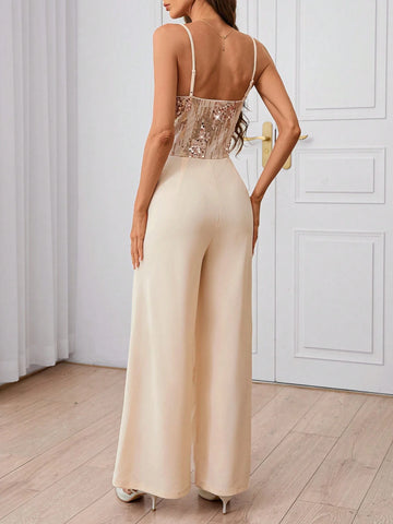Women's Sequin Patchwork Wide Leg Elegant Jumpsuit