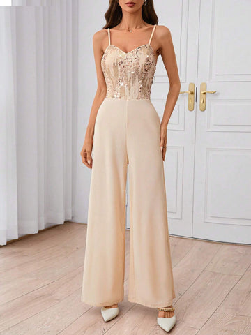 Women's Sequin Patchwork Wide Leg Elegant Jumpsuit