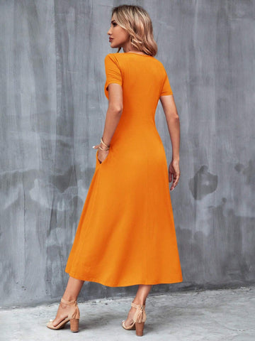 Women's Simple Solid Color Short Sleeve Dress