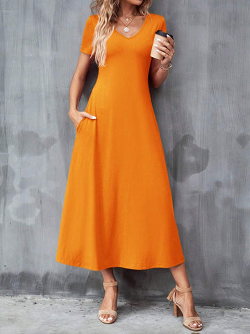Women's Simple Solid Color Short Sleeve Dress