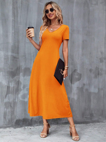 Women's Simple Solid Color Short Sleeve Dress