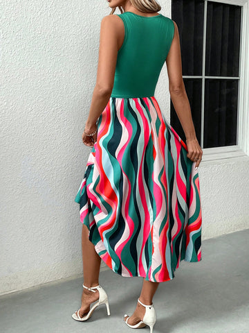 Women's Sleeveless Wave Stripe Dress