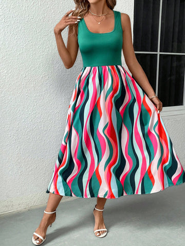 Women's Sleeveless Wave Stripe Dress