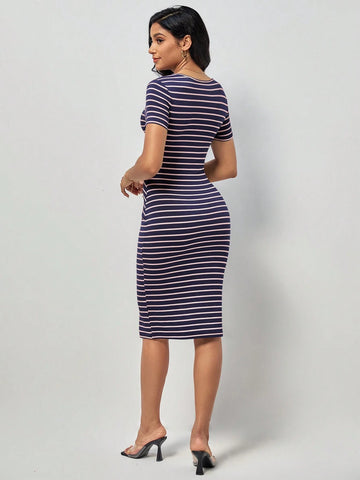 Women's Slim Fit Color Block Striped Dress