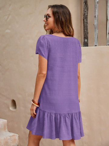 Women's Solid Color Bubble Sleeve Holiday Leisure Dress