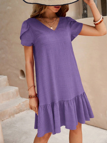 Women's Solid Color Bubble Sleeve Holiday Leisure Dress