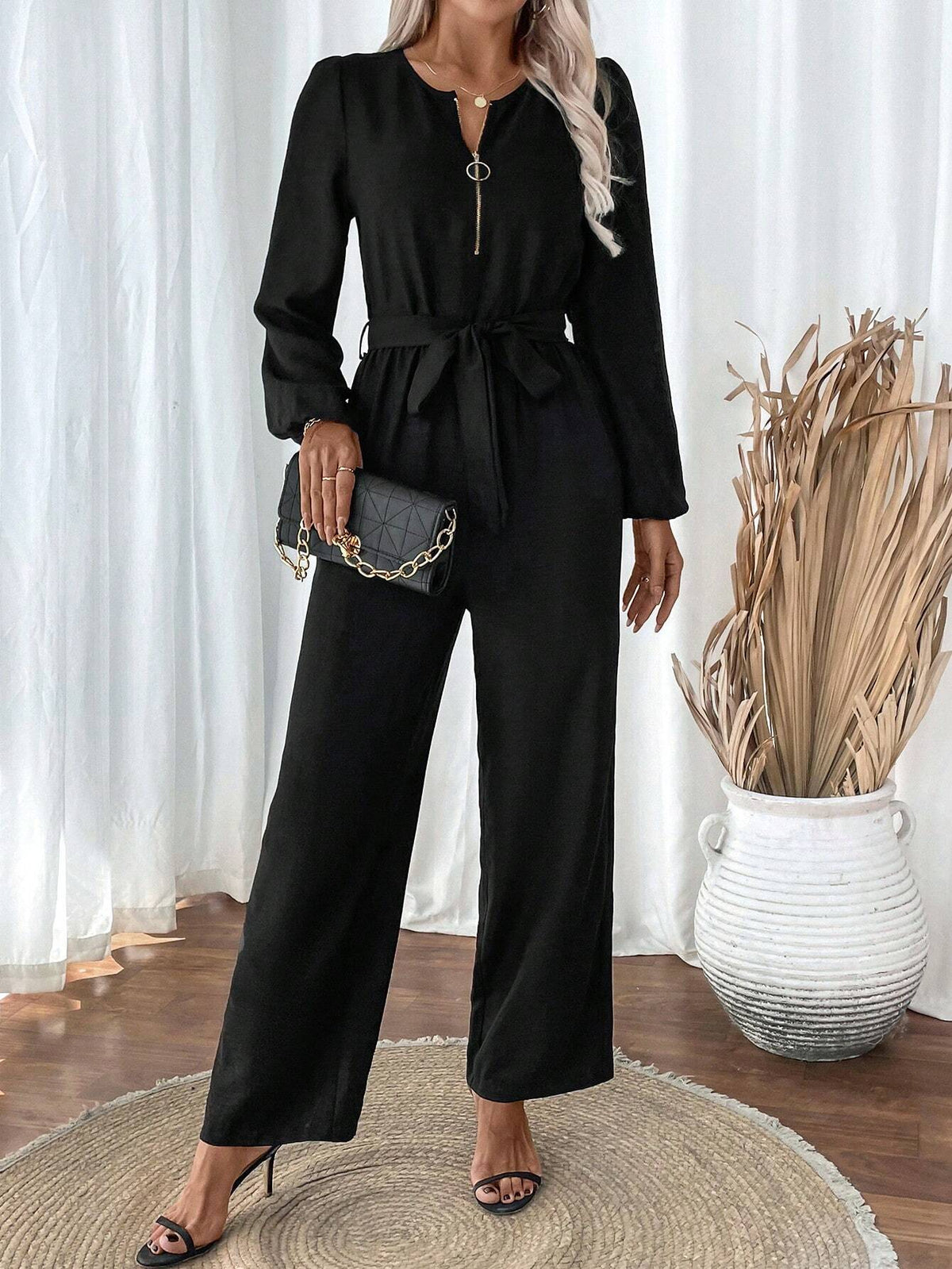 Women's Solid Color Casual Long Sleeve Jumpsuit