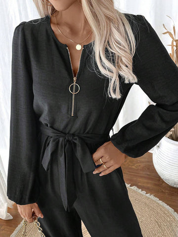 Women's Solid Color Casual Long Sleeve Jumpsuit