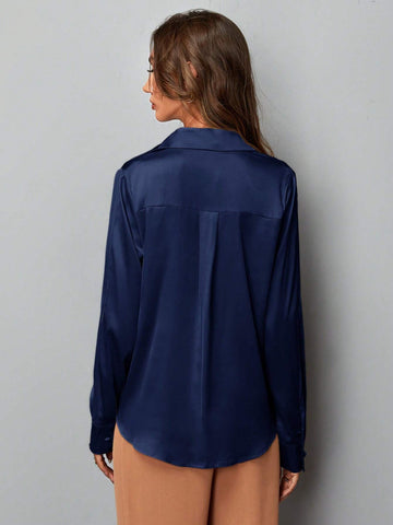 Clasi Women's Solid Color Long Sleeve Elegant Office Blouse