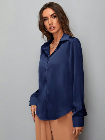 Clasi Women's Solid Color Long Sleeve Elegant Office Blouse