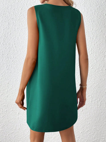 Women's Solid Color Notched V-Neck Tank Dress