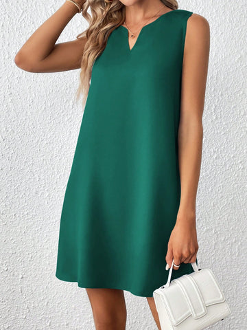 Women's Solid Color Notched V-Neck Tank Dress