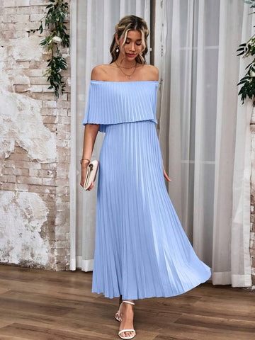 Women's Solid Color Off-Shoulder Pleated Summer Dress