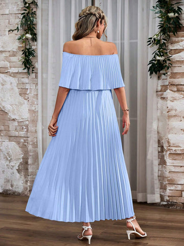 Women's Solid Color Off-Shoulder Pleated Summer Dress