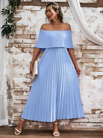 Women's Solid Color Off-Shoulder Pleated Summer Dress