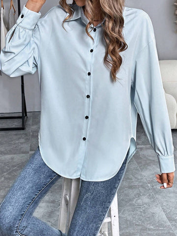 Clasi Women's Solid Color Simple Daily Long Sleeve Shirt