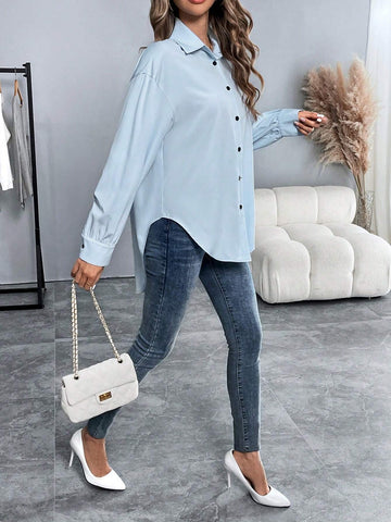 Clasi Women's Solid Color Simple Daily Long Sleeve Shirt