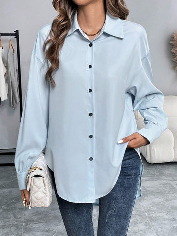 Clasi Women's Solid Color Simple Daily Long Sleeve Shirt