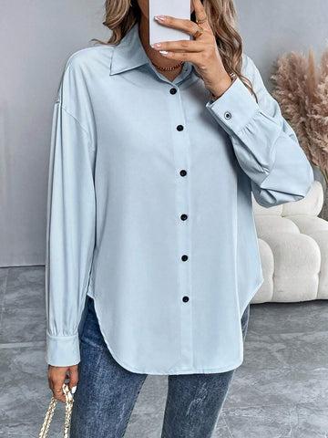 Clasi Women's Solid Color Simple Daily Long Sleeve Shirt