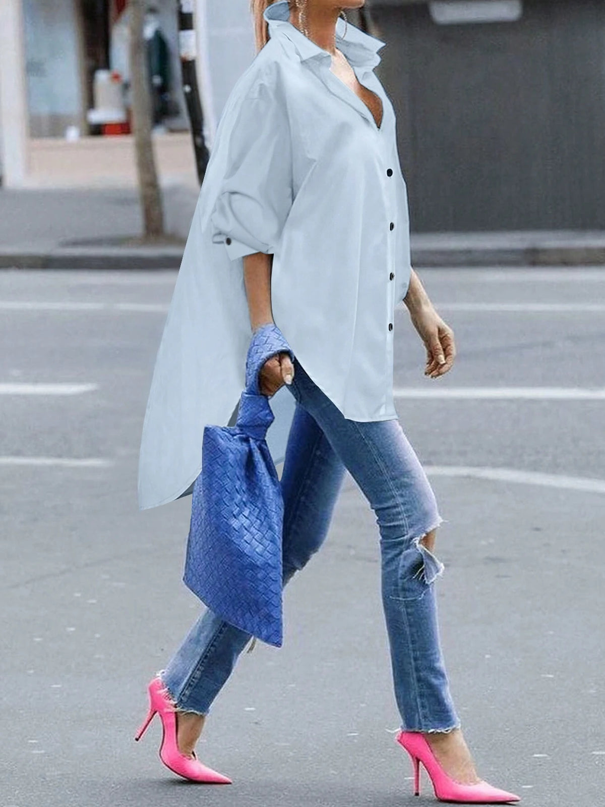 Clasi Women's Solid Color Simple Daily Long Sleeve Shirt