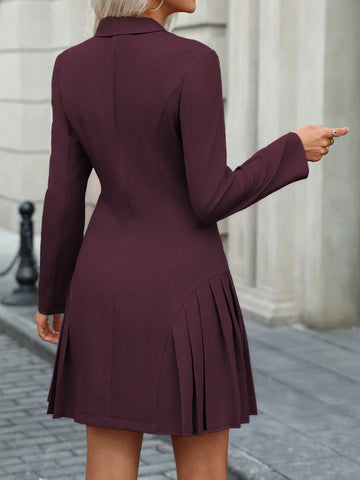 Women's Solid Color Single-Breasted Long Sleeve Shawl Collar Elegant Office Short Dress