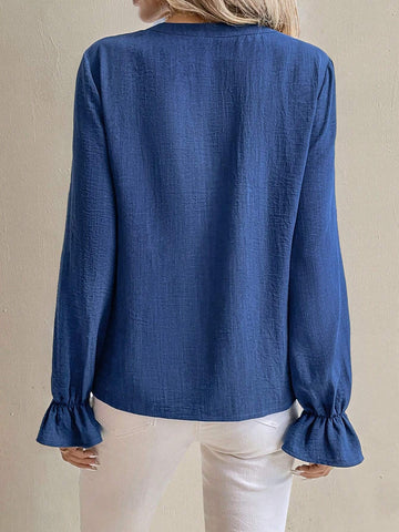 Clasi Women's Solid Color V-Neck Long Sleeve Casual Blouse, Autumn/Winter