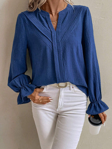 Clasi Women's Solid Color V-Neck Long Sleeve Casual Blouse, Autumn/Winter