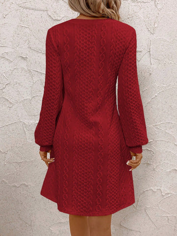 Women's Solid Color V-Neck Long Sleeve Casual Short Dress, Autumn