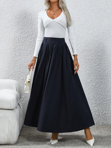 Clasi Women's Solid Pleated Skirt For Office Commute