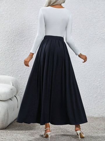 Clasi Women's Solid Pleated Skirt For Office Commute