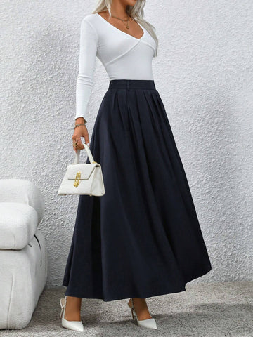 Clasi Women's Solid Pleated Skirt For Office Commute