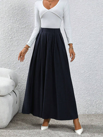 Clasi Women's Solid Pleated Skirt For Office Commute