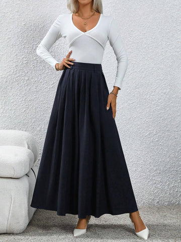 Clasi Women's Solid Pleated Skirt For Office Commute
