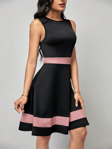 Women's Spliced Color Sleeveless Elegant Dress