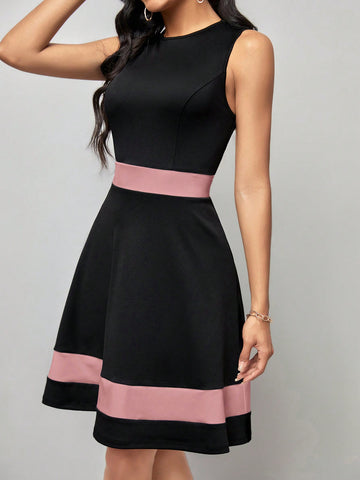 Women's Spliced Color Sleeveless Elegant Dress