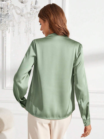 Clasi Women's Spring/Summer/Autumn Casual Solid Color Long Sleeve Shirt For Work And Leisure