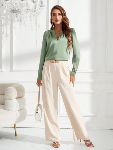 Clasi Women's Spring/Summer/Autumn Casual Solid Color Long Sleeve Shirt For Work And Leisure